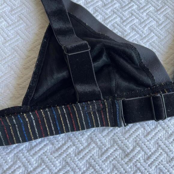 Icone Simons Medium Black Multi Colored Striped T-Shirt Bra Velvet Trim Metallic - Picture 14 of 15